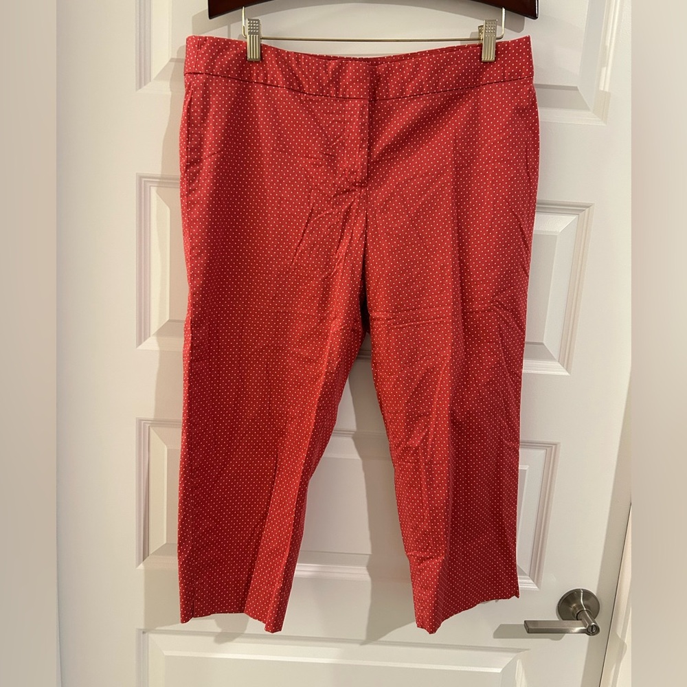 Talbots Signature Polka Dot Cropped Pants Coral Pink White Size 16P